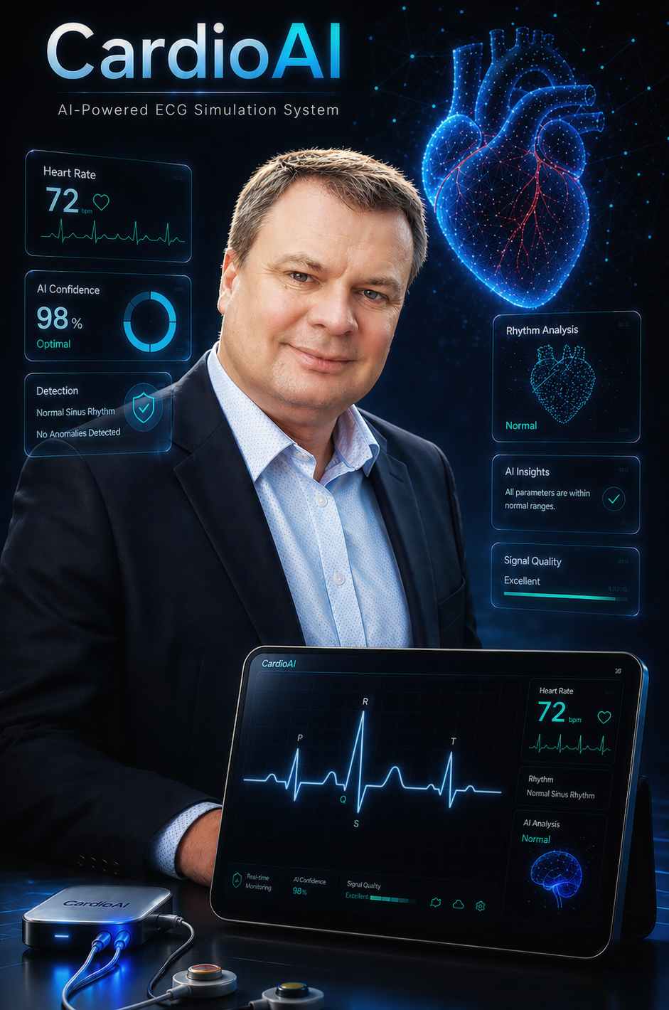 Marcin Ruciński prezentujący autorski projekt CardioAI Symulator EKG