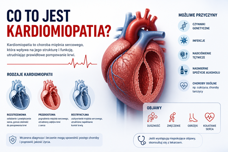 Co to jest kardiomiopatia – ilustracja medyczna serca i chorób mięśnia sercowego