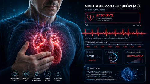 Migotanie przedsionków – ilustracja medyczna serca i nieregularnego rytmu EKG