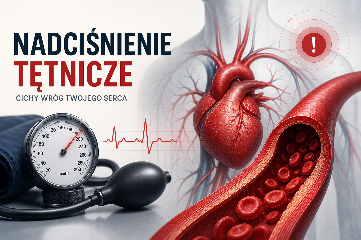 Nadciśnienie tętnicze – ilustracja medyczna serca, ciśnienia krwi i monitorowania zdrowia