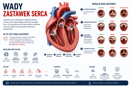 Wady zastawek serca – ilustracja medyczna zastawek, serca i przepływu krwi