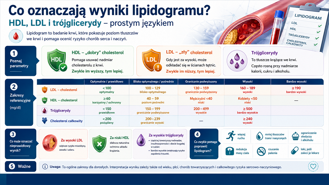 Infografika lipidogram HDL LDL trójglicerydy