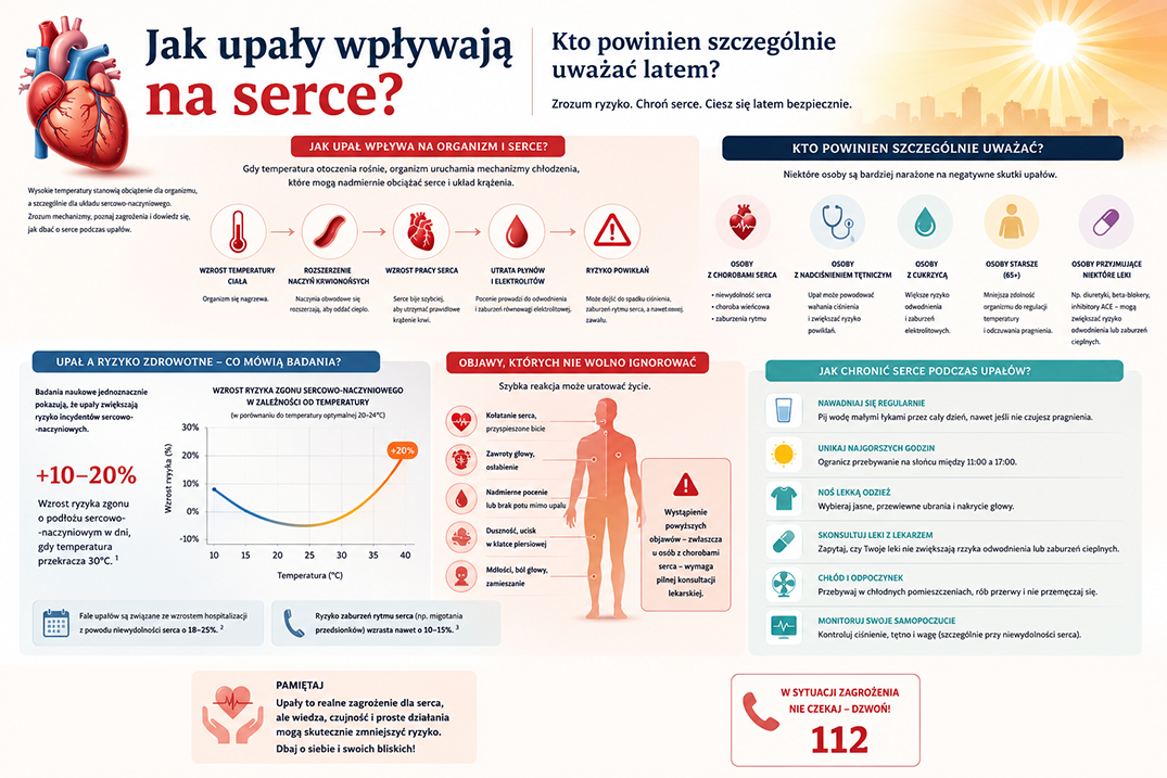 Infografika jak upały wpływają na serce